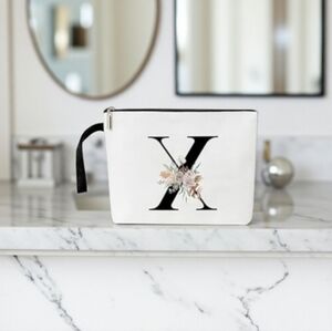 Elegant White Floral Initial X Cosmetic Pouch!